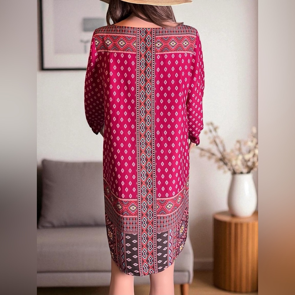 Loft diamond mozaic shift dress size S. Dark pink. Aztec Geometric Print. Boho. - Picture 10 of 10